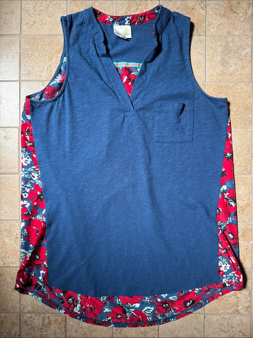 Anthropologie Porridge Tank Shell Sleeveless Top Mixed Fabric Floral Print Med